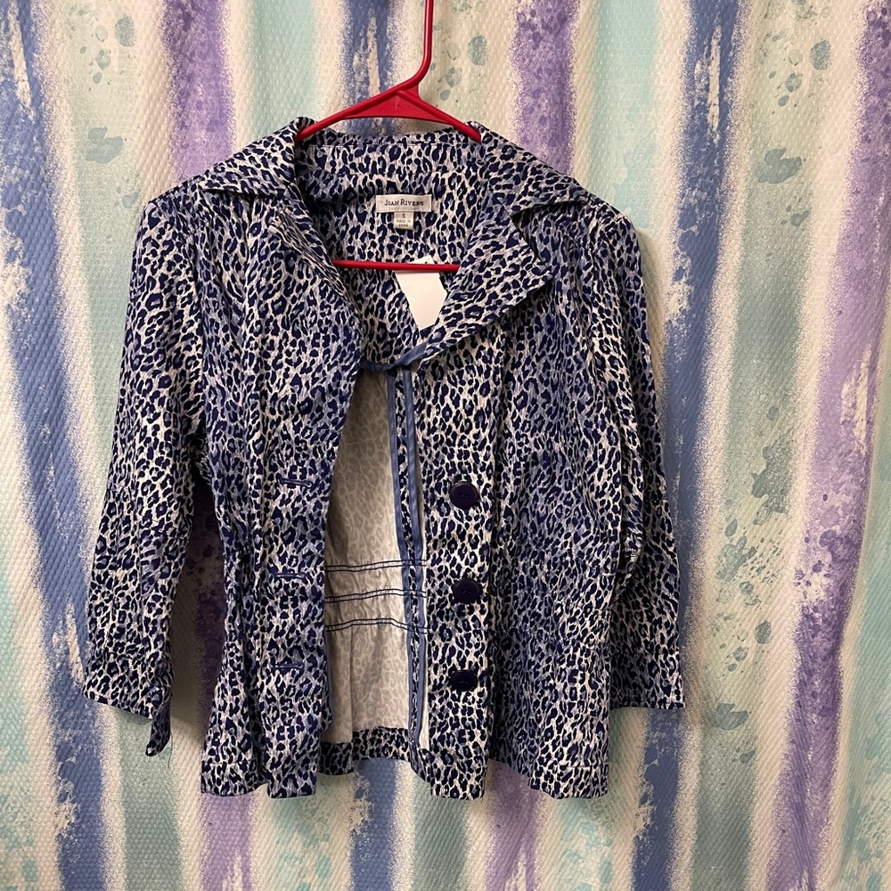 Joan Rivers blue leopard print blazer size small